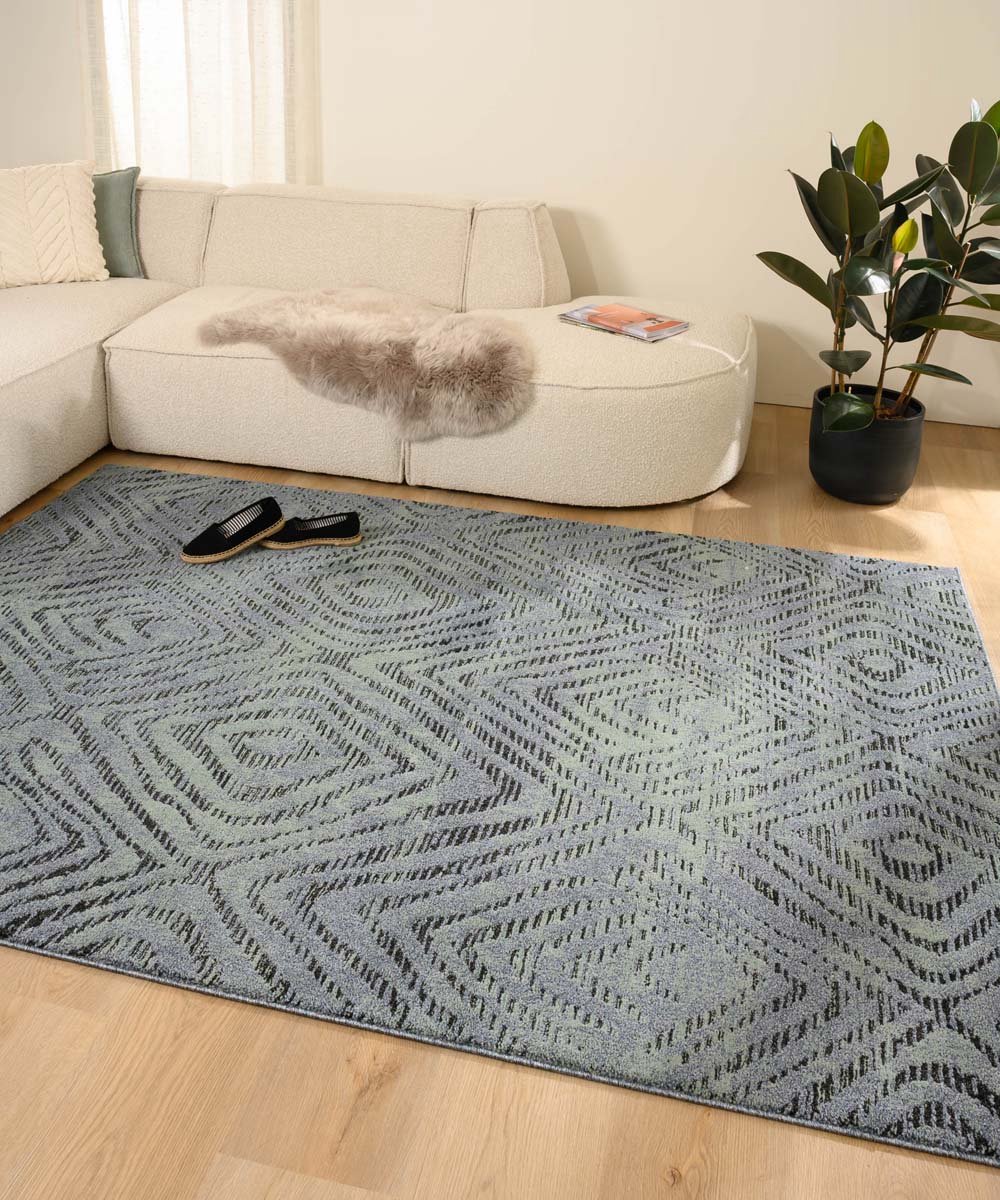Tapeso Retro vloerkleed - Fancy Diamond petrol 120x170