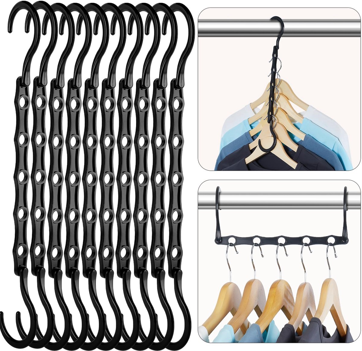 My Ninki ® Ruimtebesparende Meervoudige Antislip Kleerhangers voor Efficiënte Kledingkastorganisatie, Set van 10 Stuks