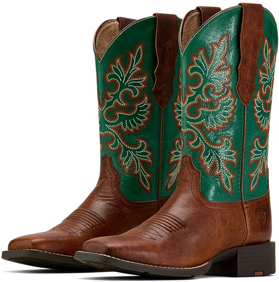 Ariat ROUND UP WIDE SQUARE TOE STRECHFIT laarzen bruin groen - 41 (7 UK)