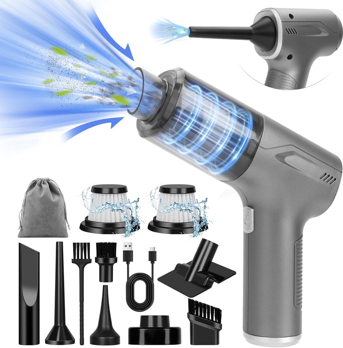 Draadloze Handstofzuiger 4-in-1 - Sterke Mini Accu Stofzuiger voor Auto, Keuken en Dierenhaar