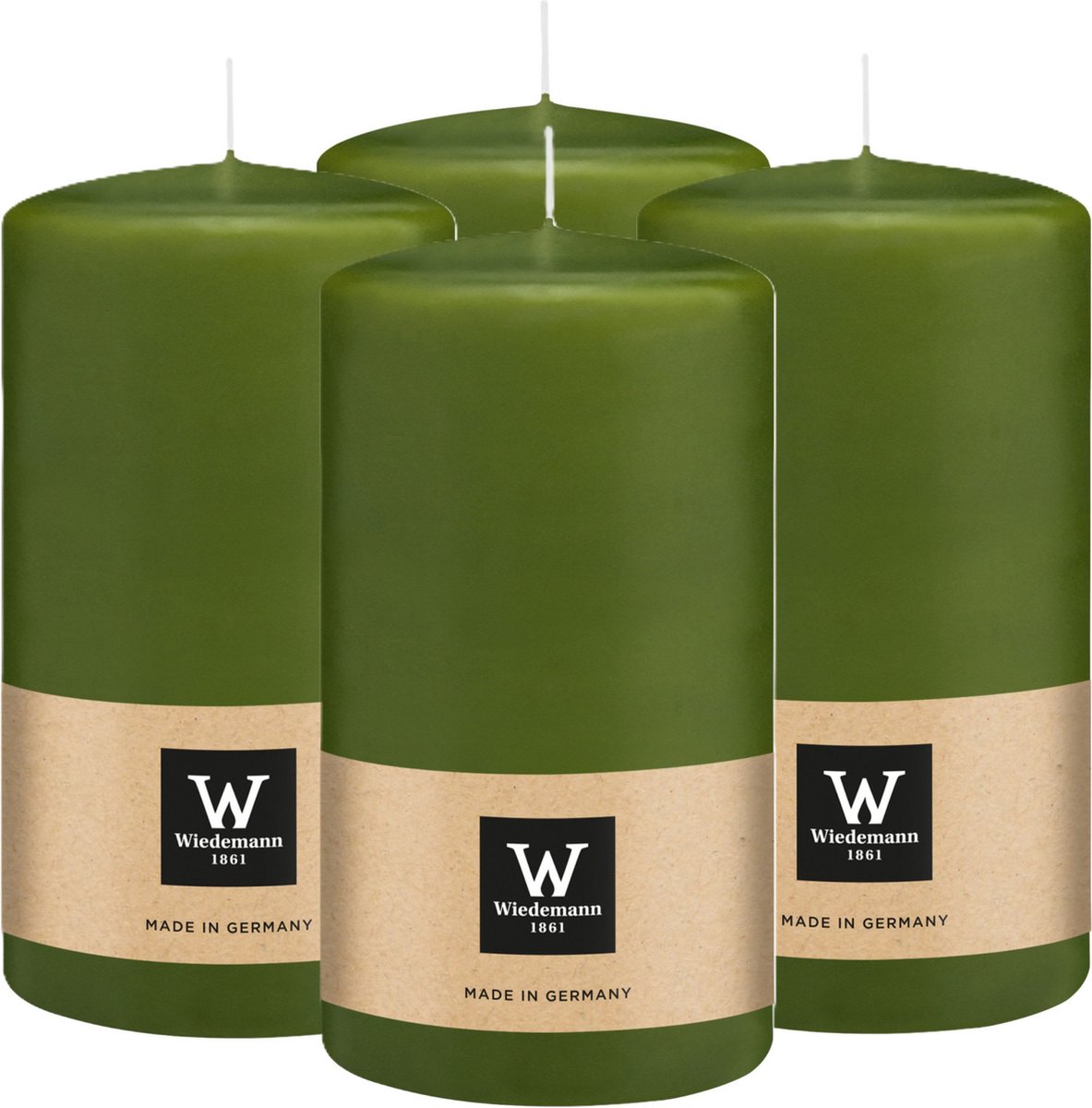 Wiedemann Cilinderkaars/stompkaars - 4x - olijfgroen - 13 x 7 cm - 52 branduren - zuilkaarsen Olijf groen