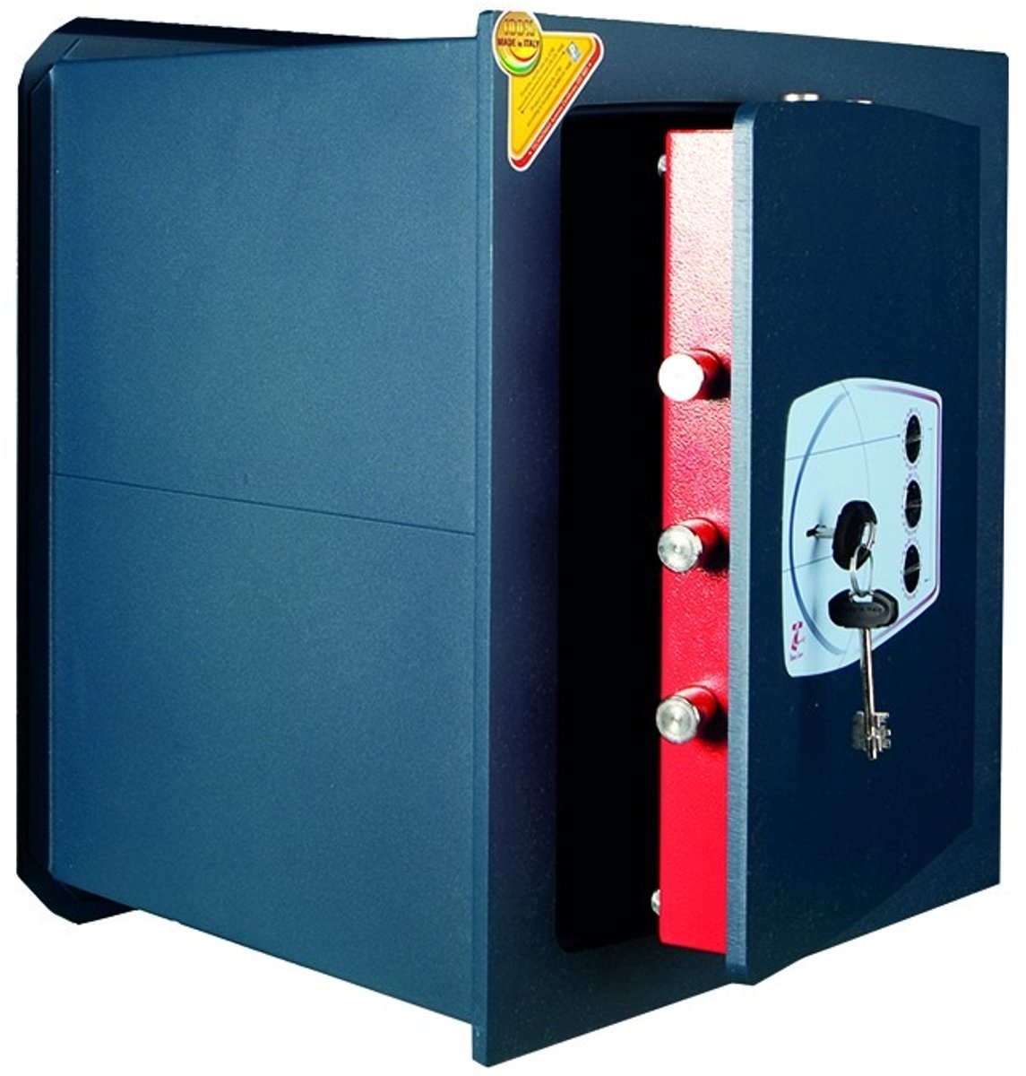 Technomax GOLD GD/7L Muurkluis S2 Gecertificeerd EN 14450 Inbouwkluis Muur Dubbel Slot Sleutelslot en Mechanisch Cijferslot 10mm Massief Staal Blauw Inbraakwerende Veiligheidskluis voor Geld en Sieraden Premium Italiaanse Safe Geen Batterijen