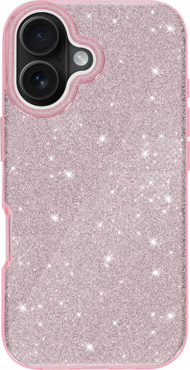 Avizar Schokbestendig sparkle hoesje Geschikt voor Apple iPhone 16 Plus, Roze
