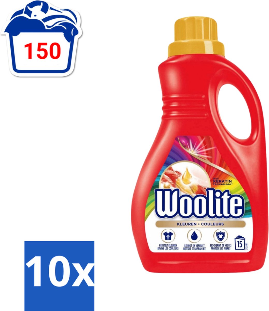 10 x Woolite Color - Vloeibaar Wasmiddel - Met Keratine - Gekleurde Was - 15 Wasbeurten - 0,9L - Gekleurde Was - Keratine Wasmiddel - Kleurbehoud - Wasmiddel Voor Gekleurde Stoffen - Wasmiddel Met Keratine