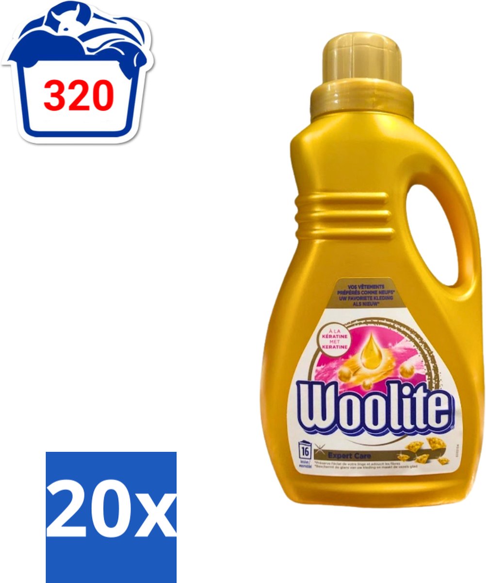 Woolite Expert Care - Vloeibaar Wasmiddel - Met Keratine - Delicate Was - 16 Wasbeurten - 1L - Bulkverpakking - 20 stuks