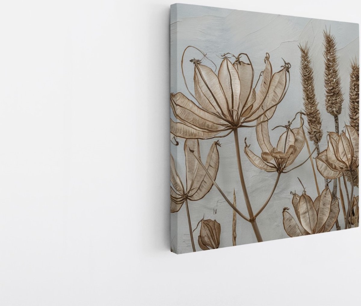 Saammp Canvas Schilderij - Bruine Bloemen - Abstract - Vintage - 100x100 - Foto op canvas - Wanddecoratie - Muurdecoratie Woonkamer - Kantoor Decoratie Multicolor