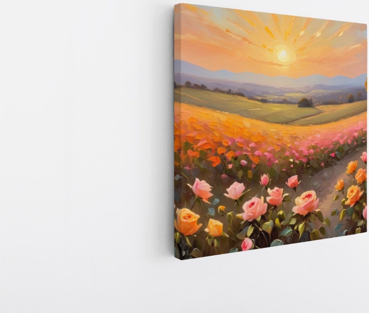 Saammp Canvas Schilderij - Landschap - Roze Bloemenveld - Abstract - 40x40 - Foto op canvas - Wanddecoratie - Muurdecoratie Woonkamer - Slaapkamer decoratie - Canvas Print Multicolor