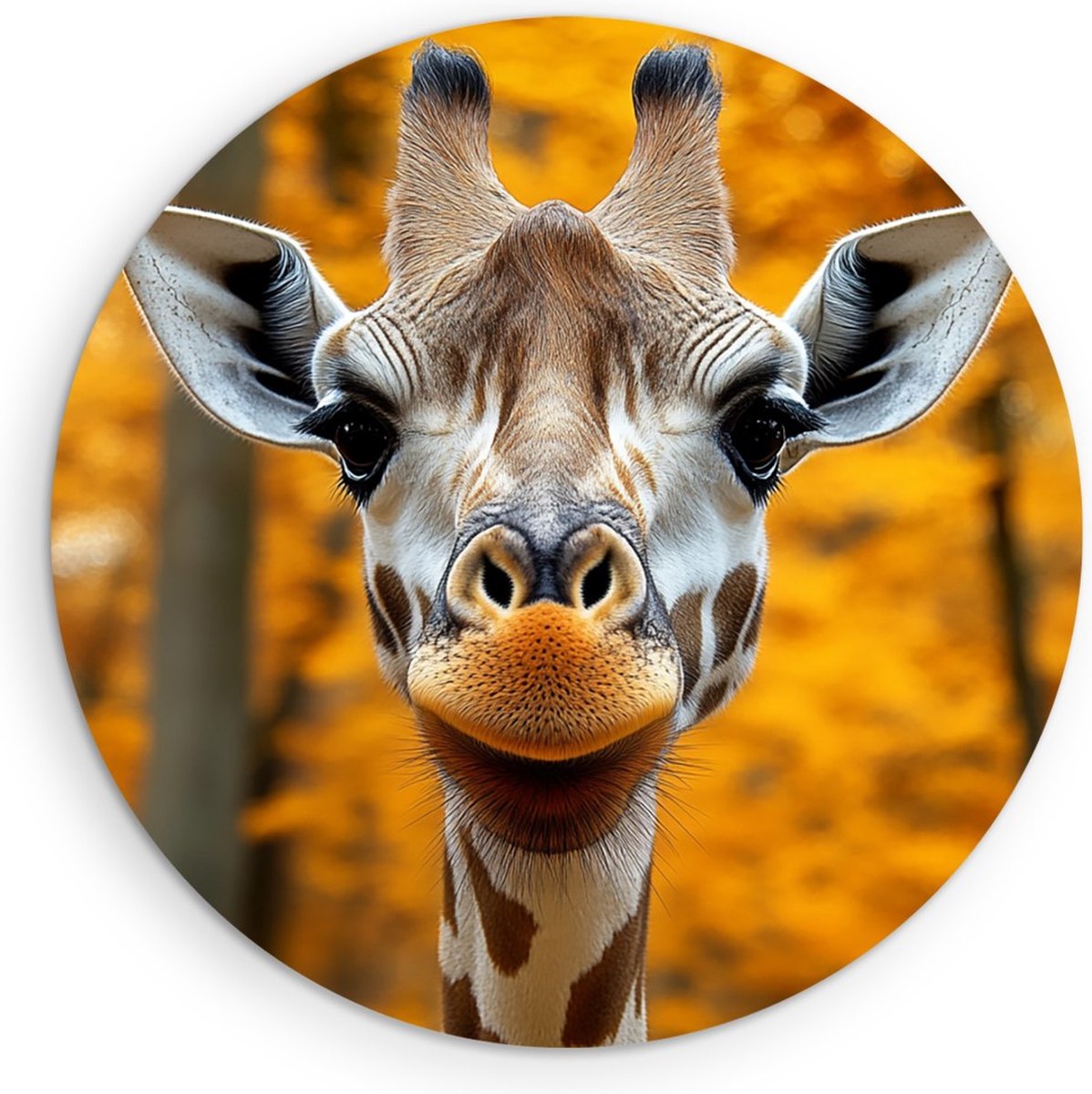Saammp Forex Muurcirkel - Portret - Giraffe - Natuur - Dieren - Ø 30 - Wandcirkel - Wanddecoratie Cirkel - Muurdecoratie Woonkamer - Slaapkamer decoratie - Rond Schilderij