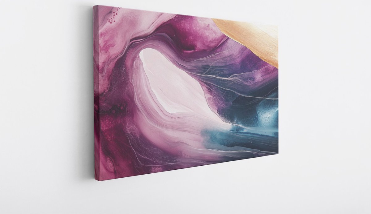 Saammp Canvas Schilderij - Vloeibaar - Paars - Goud - Abstract kunstwerk - 150x100 - Foto op canvas - Wanddecoratie - Muurdecoratie Woonkamer - Slaapkamer decoratie - Canvas Print Multicolor