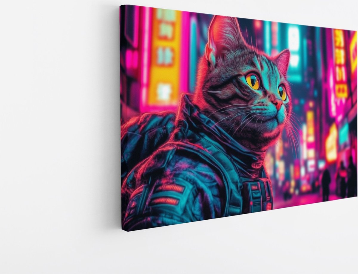 Saammp Canvas Schilderij - Kat - kleurrijk Abstract - Dieren - 120x80 - Foto op canvas - Wanddecoratie - Muurdecoratie Woonkamer - Slaapkamer decoratie - Canvas Print Multicolor