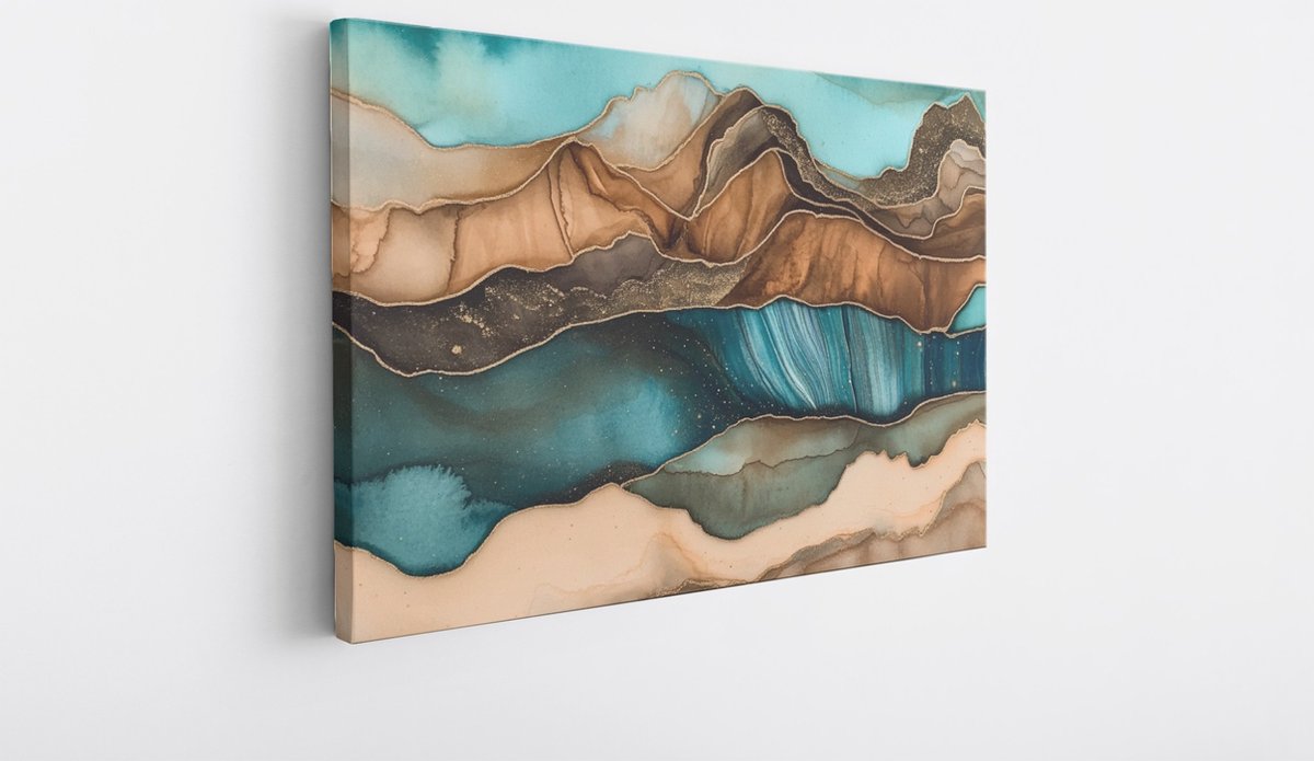 Saammp Canvas Schilderij - Kleurrijk - marmer in lagen - Dynamisch - Abstract kunstwerk - 50x40 - Foto op canvas - Wanddecoratie - Muurdecoratie Woonkamer - Slaapkamer decoratie - Canvas Print Multicolor