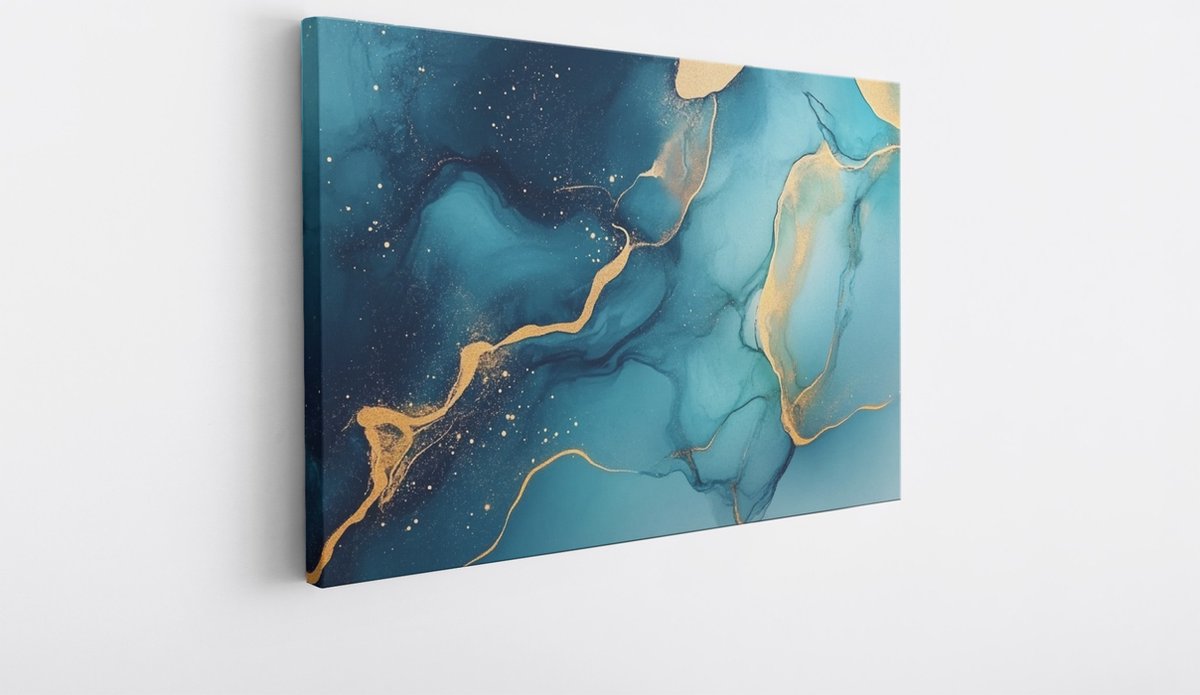 Saammp Canvas Schilderij - Turqoise marmer - Abstract kunstwerk - 70x50 - Foto op canvas - Wanddecoratie - Muurdecoratie Woonkamer - Slaapkamer decoratie - Canvas Print Multicolor