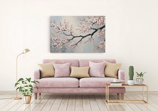 Tableau sur toile Saammp - Fleur rose sur branche - Abstrait - 50x40 - Photo sur toile - Décoration murale - Décoration murale murale Salon - Décoration bureau