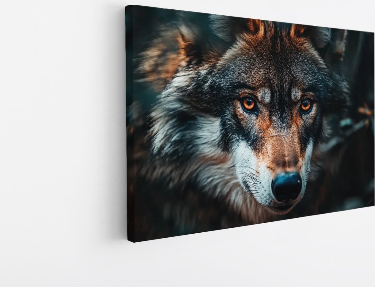 Saammp Canvas Schilderij - Wolf portret - Dieren - Natuur - 150x100 - Foto op canvas - Wanddecoratie - muurdecoratie Woonkamer - Slaapkamer decoratie - Canvas Print Multicolor