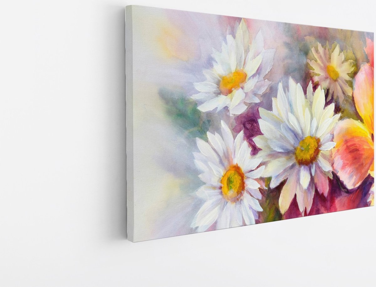 Saammp Canvas Schilderij - Witte Bloemen - Natuur - 60x40 - Foto op canvas - Wanddecoratie - Muurdecoratie Woonkamer - Kantoor Decoratie Multicolor