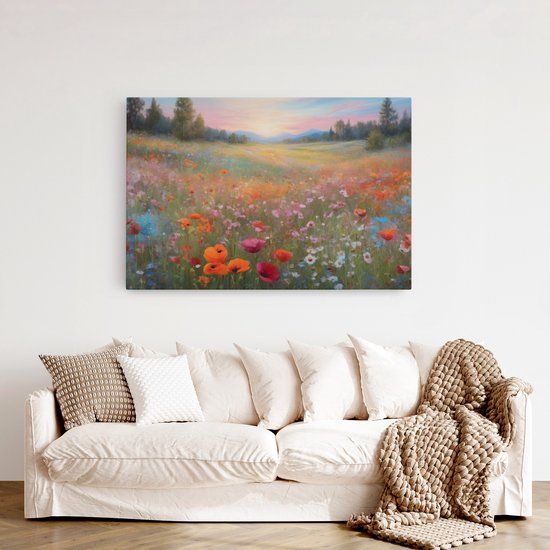 Tableau sur toile Saammp - Champ de fleurs - Nature - Paysage - 150x100 - Photo sur toile - Décoration murale Décoration murale de salon - Décoration de chambre - Impression sur toile