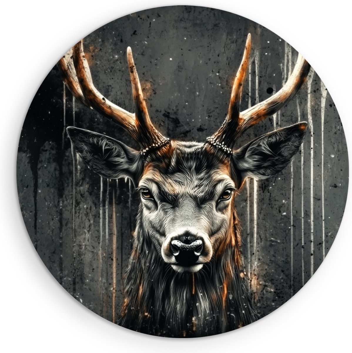 Saammp Muurcirkel Hout - Hert portret - Abstract - Natuur - Dieren - Ø 70 - Wandcirkel - Wanddecoratie Cirkel - Muurdecoratie Woonkamer - Slaapkamer decoratie - Rond Schilderij