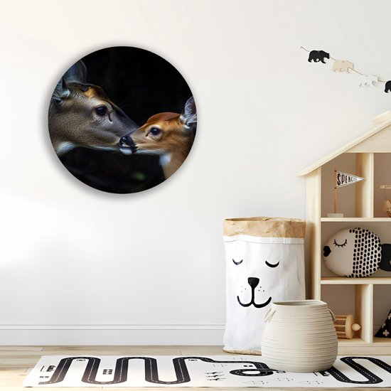 Saammp Muurcirkel Hout - Herten familie - Natuur - Dieren - Ø 70 - Wandcirkel - Wanddecoratie Cirkel - Muurdecoratie Woonkamer - Slaapkamer decoratie - Rond Schilderij