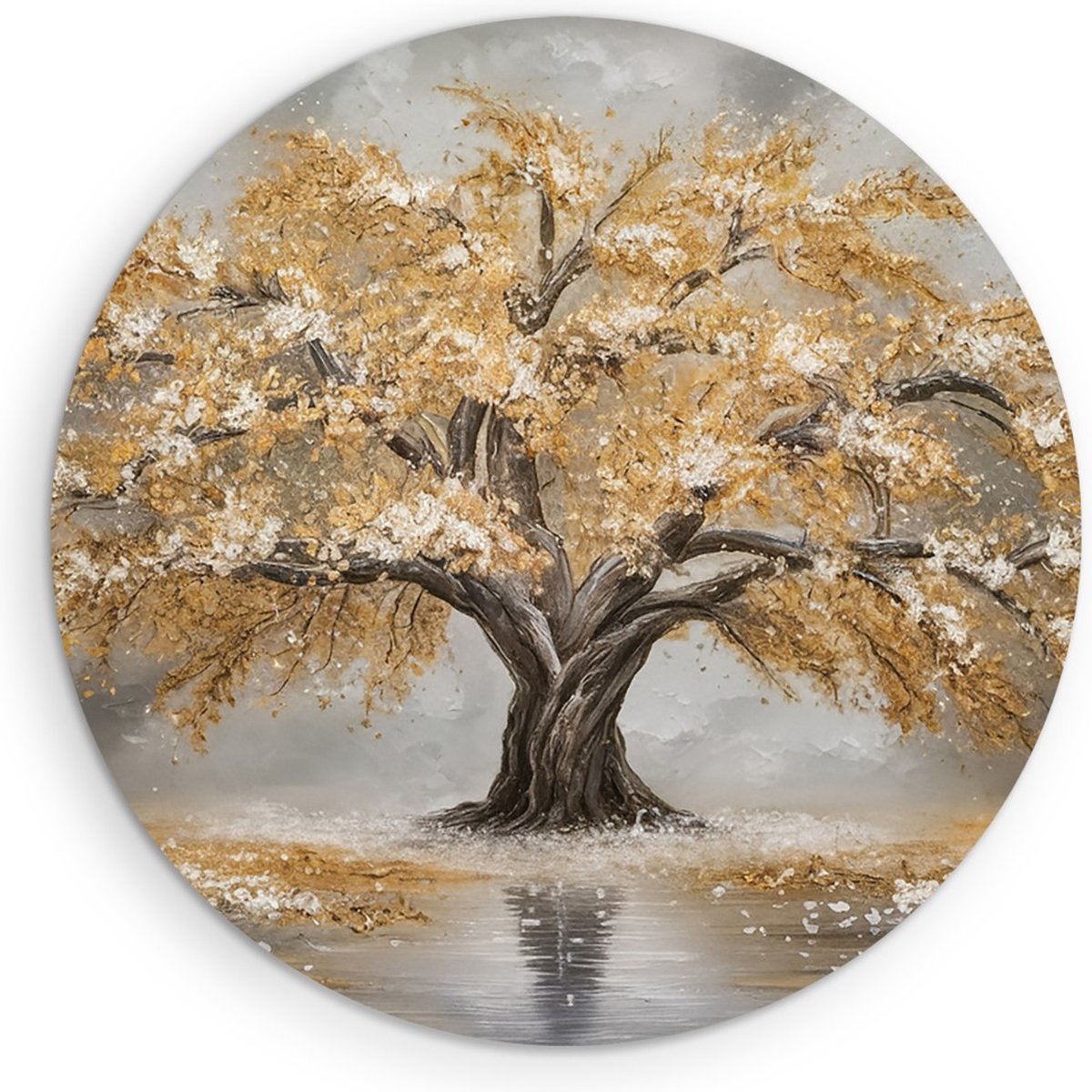 Saammp Muurcirkel Hout - Goude winterboom - Abstract - Ø 70 - Wandcirkel - Wanddecoratie Cirkel - Muurdecoratie Woonkamer - Slaapkamer decoratie - Rond Schilderij