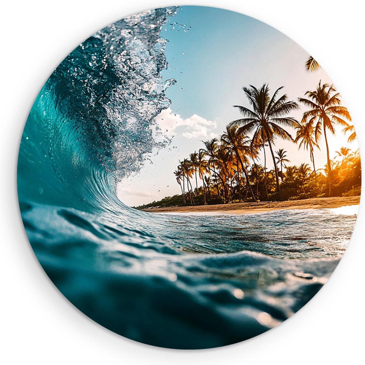 Saammp Forex Muurcirkel - Natuur - Golf - Strand - landschap - Ø 30 - Wandcirkel - Wanddecoratie Cirkel - Muurdecoratie Woonkamer - Slaapkamer decoratie - Rond Schilderij