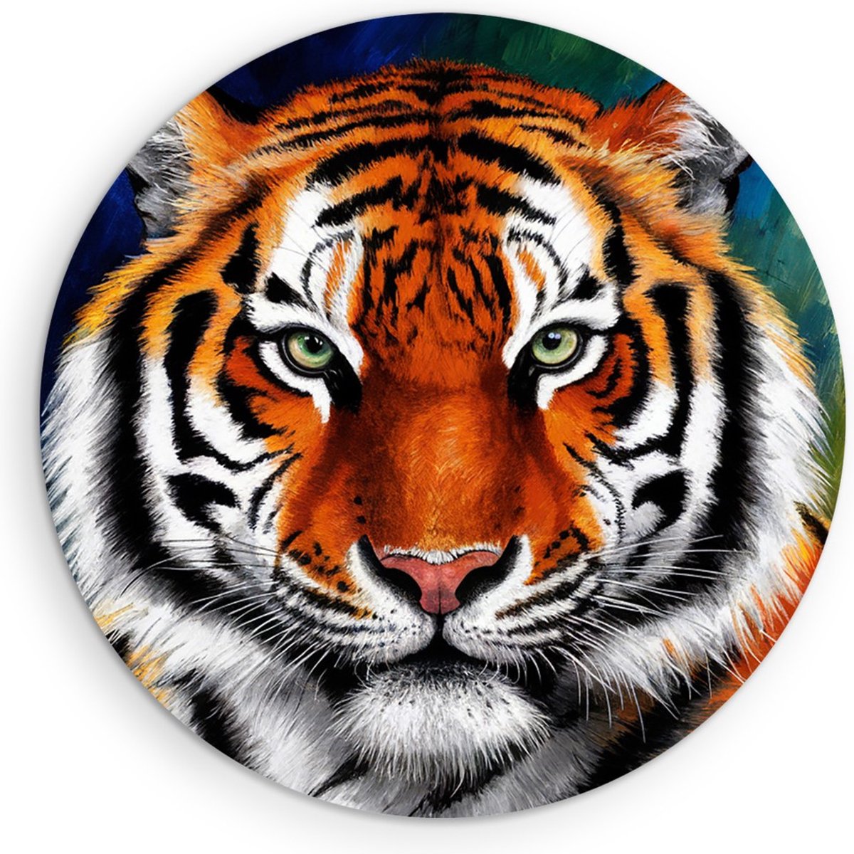 Saammp Forex Muurcirkel - Abstracte tijger - Kleurrijk - Natuur - Dieren - Ø 50 - Wandcirkel - Wanddecoratie Cirkel - muurdecoratie Woonkamer - Slaapkamer decoratie - Rond Schilderij