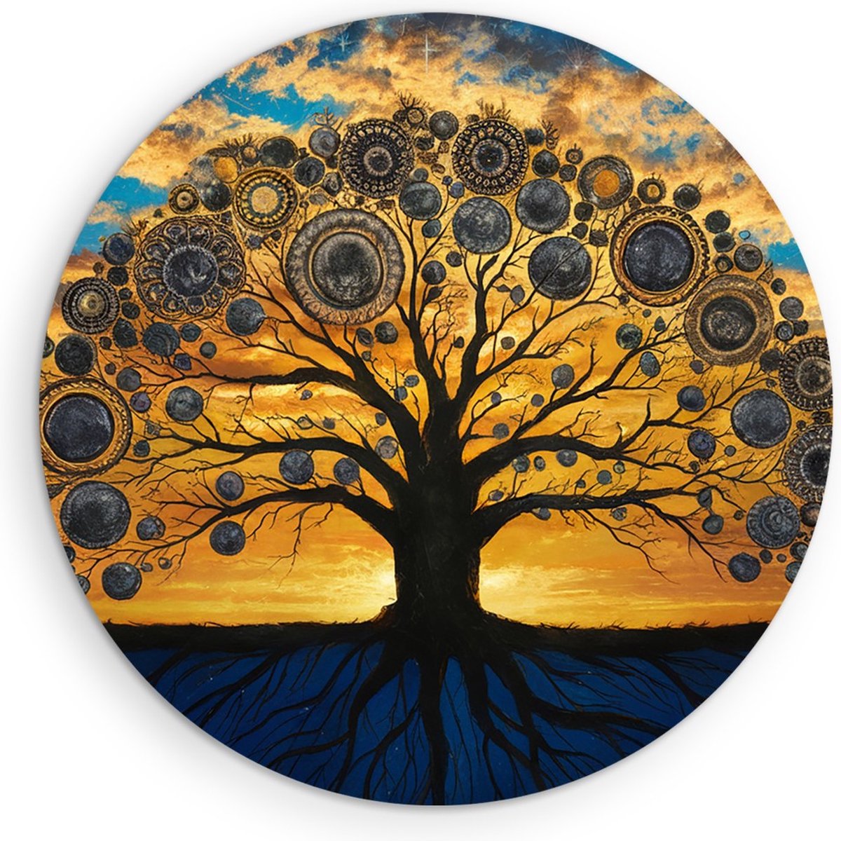 Saammp Muurcirkel Hout - Spirutuele boom - Landschap - Natuur - Ø 60 - Wandcirkel - Wanddecoratie Cirkel - Muurdecoratie Woonkamer - Slaapkamer decoratie - Rond Schilderij