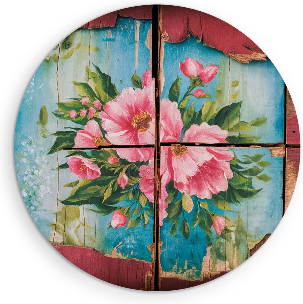 Saammp Forex Muurcirkel - Bloemen op hout - Abstract - Ø 40 - Wandcirkel - Wanddecoratie Cirkel - Muurdecoratie Woonkamer - Kantoor Decoratie