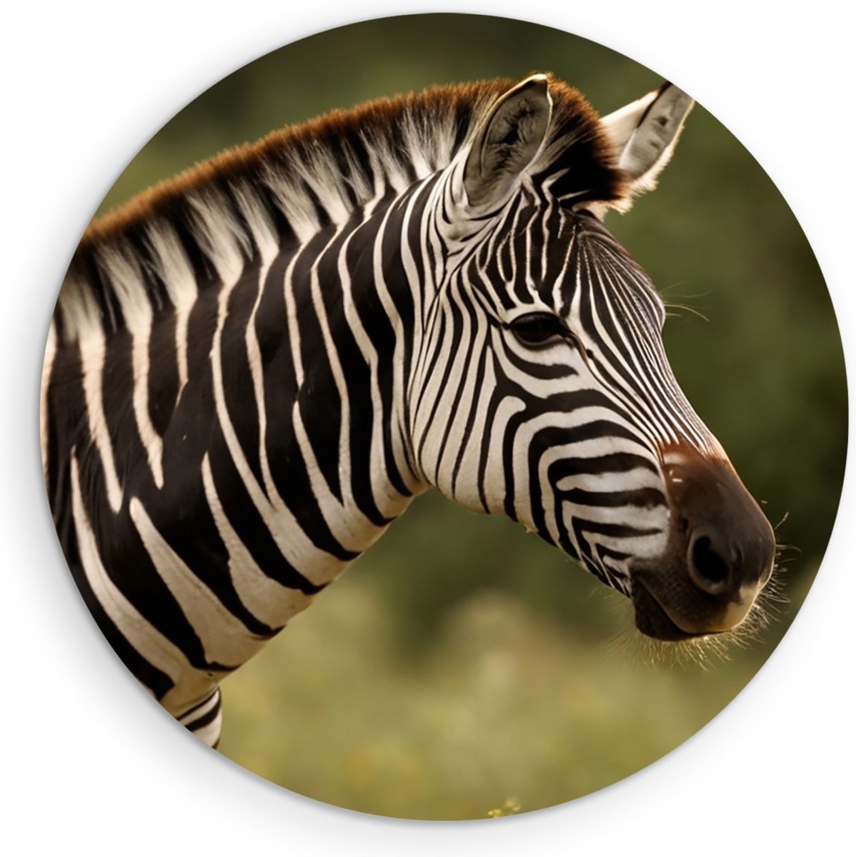 Saammp Forex Muurcirkel - Zebra in de Natuur - Dieren - Ø 80 - Wandcirkel - Wanddecoratie Cirkel - Muurdecoratie Woonkamer - Slaapkamer decoratie - Rond Schilderij