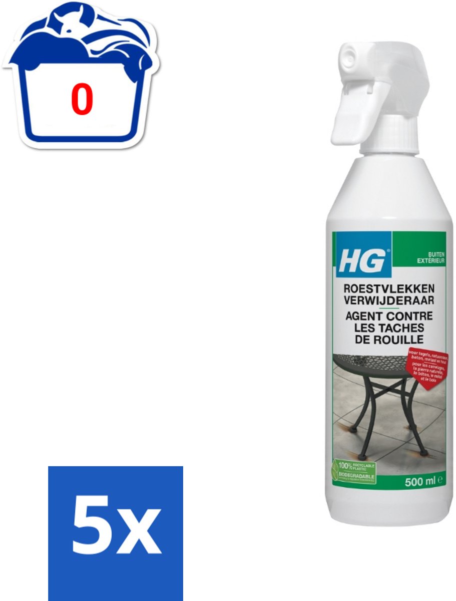 5 x HG Roestvlekken Verwijderaar 500 ml - Roestvlekken Verwijderen - Roestvlekken Verwijderen Beton - Roestvlekken Verwijderen Metaal - Roestvlekken Verwijderen Hout - Roestvlekken Verwijderen Natuursteen