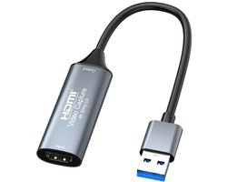 Video Capture Card HDMI naar USB 3.0 - 4K adapter kabel connector - geschikt voor o.a. laptop, Nintendo Switch, PlayStation, Xbox, Windows, MAC - Game Capture - live streaming - grijs