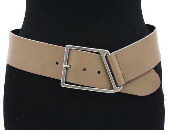 Beige vegan leer riem. 25mm brede beige riem met gouden doorsteek gesp