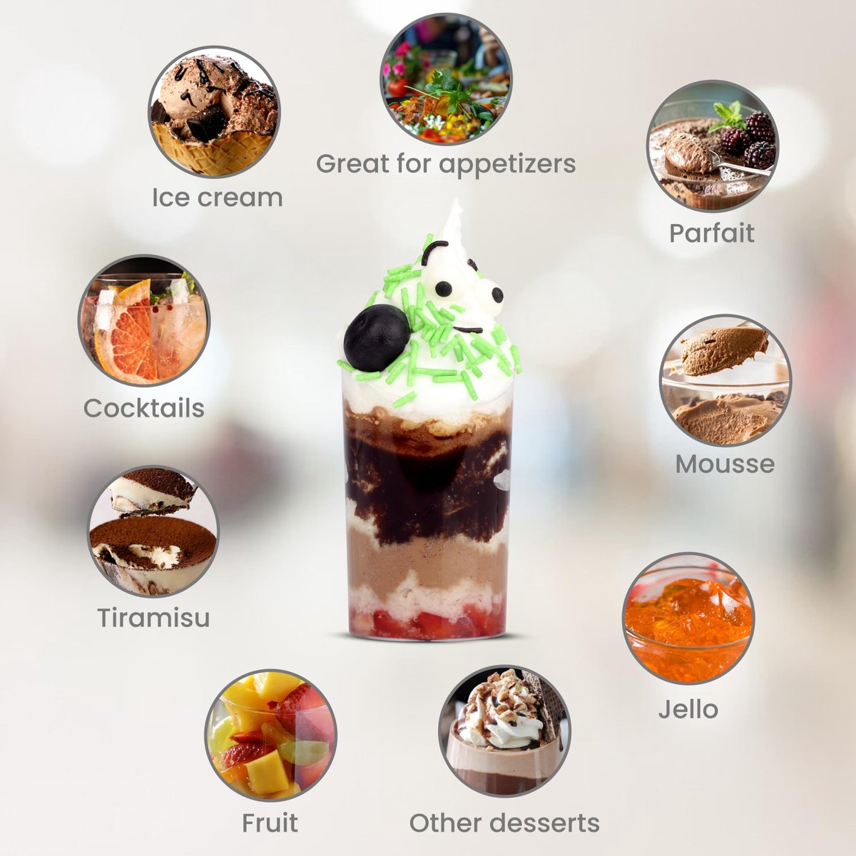 HIYAA Dessertglazen, plastic, 50 stuks, 60 ml, dessertbekers, dessertkommen met 50 lepels, herbruikbaar voor mousse, pudding, ijs, dessertfeest, picknick, kerstfeest