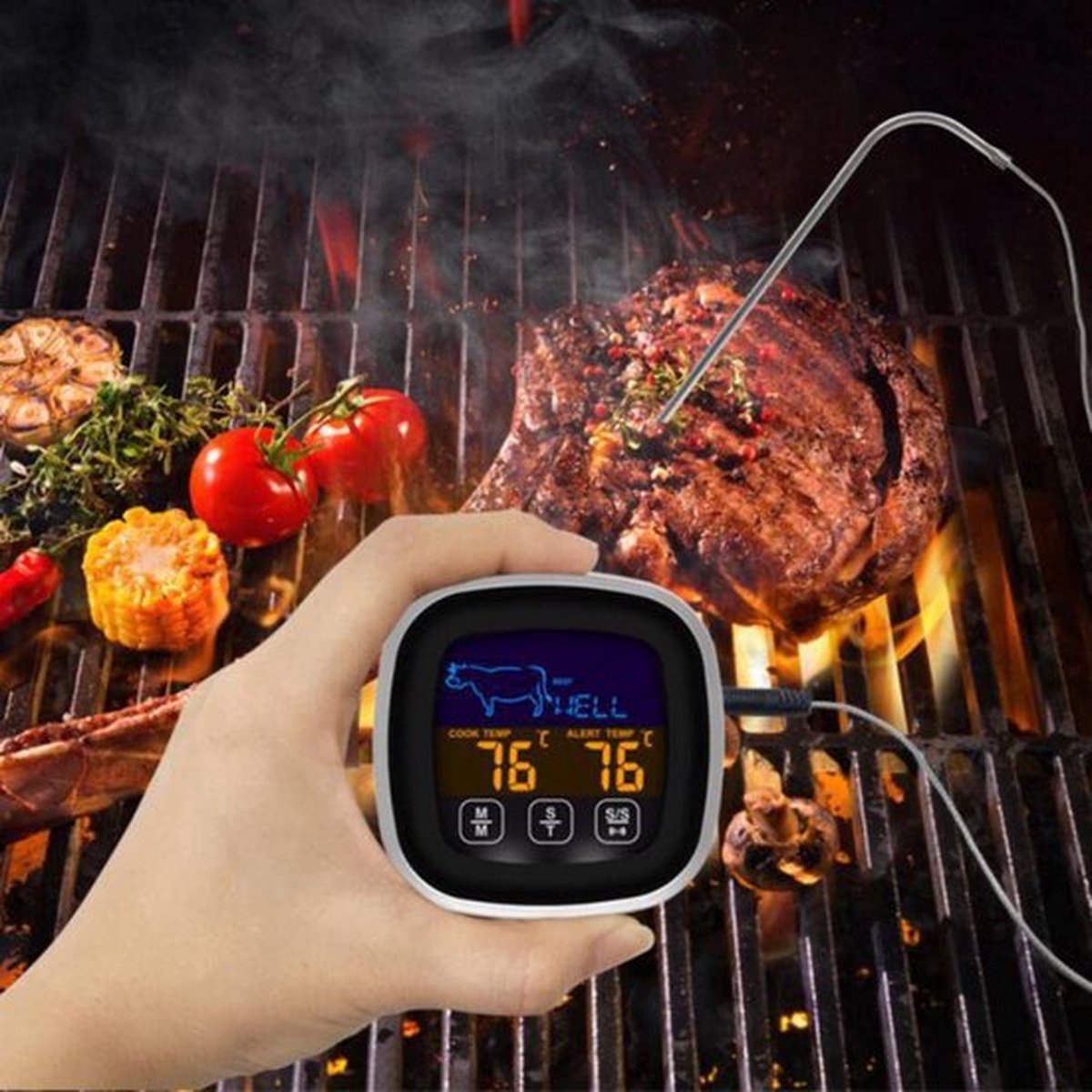 Digitale BBQ Thermometer - Tot 300°C - Waterdicht - Vlees- en Kookthermometer met Alarm & Timer - Inclusief Batterijen — cadeau in Kookcadeaus - foto 2