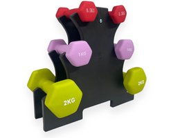 Padisport dumbellset 0,5 t/m 2 kg - dumbell set met houder - 0,5kg dumbells - 1kg gewicht - 2kg dumbells - dumbellset - dumbells - gewichten set halters -