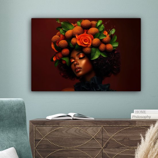 Canvas schilderij 60x40 cm - Exclusieve wanddecoratie Vrouw - lychee - exotisch - Muurdecoratie woonkamer - Slaapkamer decoratie - Kamer accessoires - Schilderijen op canvas