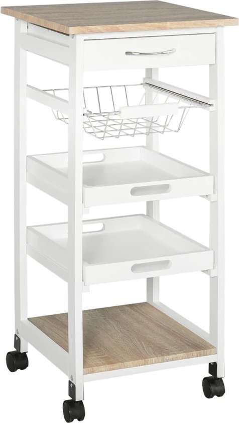 vidaXL Keukentrolley MONZA 48x40x88,5 cm massief grenenhout, groentenkar, keuken opberg trolley, theekar, keuken trolley, trolley keuken, serveerkast