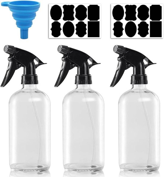 3 stuks spuitfles 500ml met etiketten, 3-standen spuitkoppen, plantenspuitfles, kunststof spuit, spuitfles voor de plant bloemen, schoonmaken, tuinieren, haar