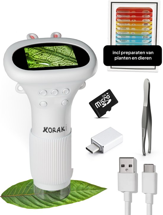 Koraki® Digitale Kinder microscoop met LCD Scherm - samen verkennen - Inclusief aansluiting voor telefoon/pc, SD kaartje en preparaat