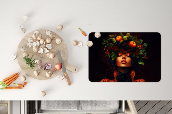 Sets de table - 6 pièces - 45x30 cm - Set de table en plastique - Femme - Noir - Baies - Pommes - Dessous de plat - Décoration de table - Accessoires de décoration de table de cuisine