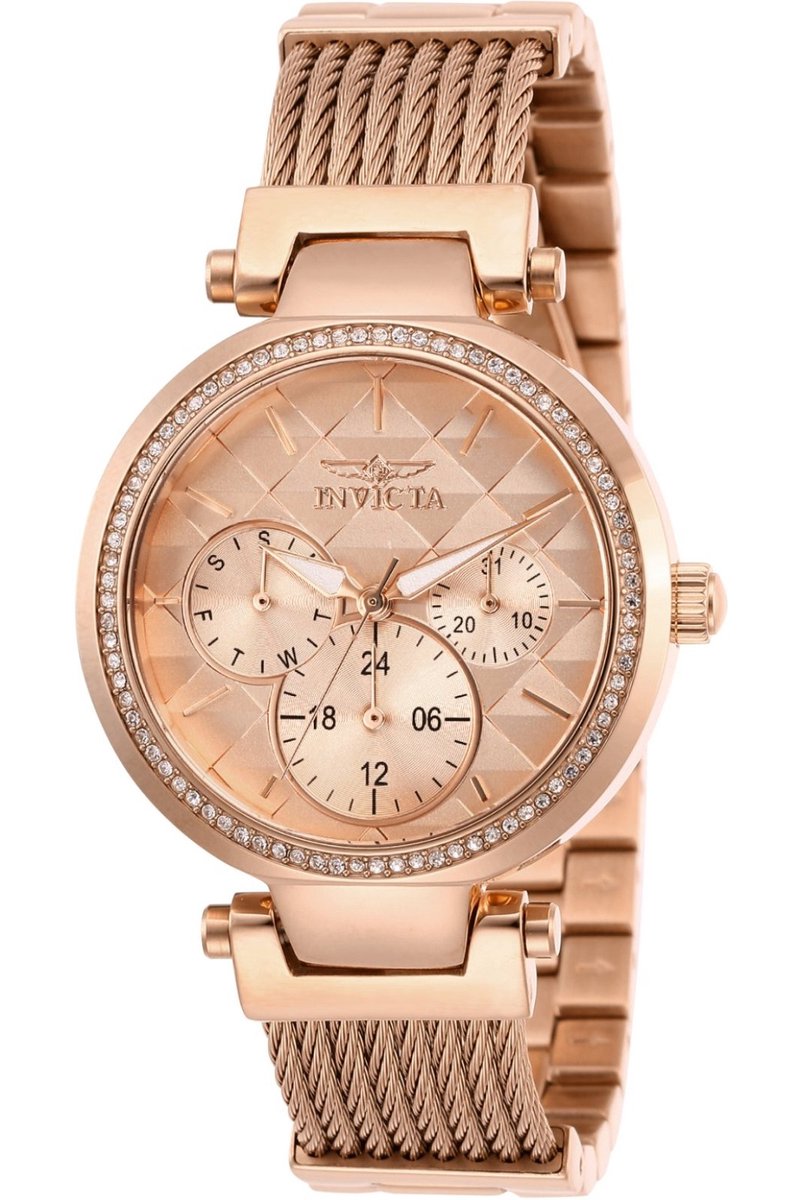 Invicta Angel 28920 Dames Horloge - Waterdicht - Analoog - Quartz Uurwerk - Roestvrij Staal met rosegouden Wijzerplaat - 36mm