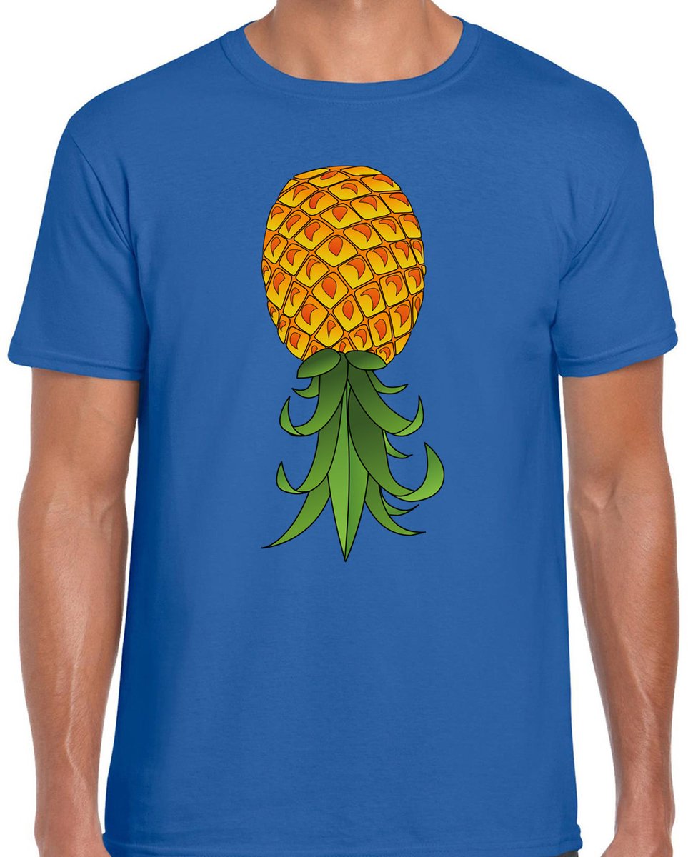 Bellatio Decorations Verkleed T-shirt heren - blauw - omgekeerde ananas - foute party/themafeest M
