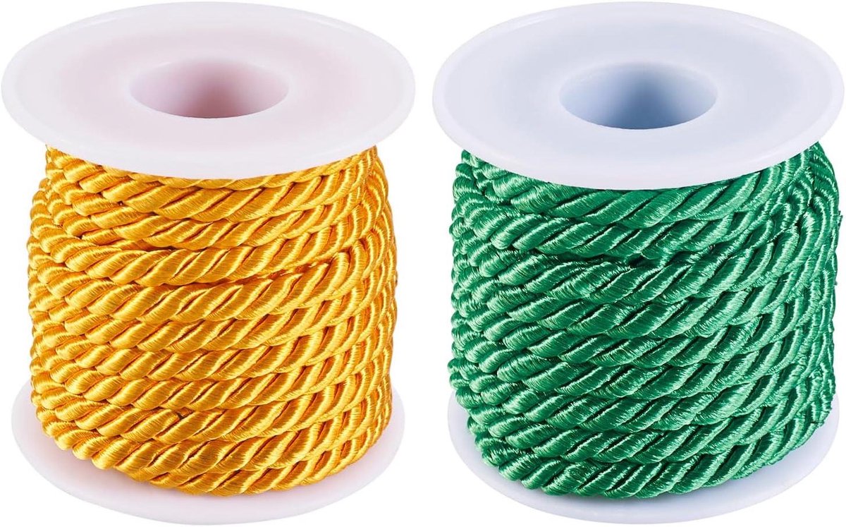 2 rollen polyester gedraaid koord gouden macramé koord 5 mm 3-laags gevlochten trim touw groen decoratief touw - touw voor gordijn tie-back, opknoping tas en kerst decor