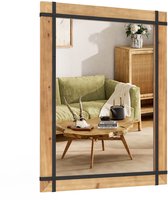 COSTWAY Miroir rectangulaire avec cadre en bois, 77 x 100 cm, miroir mural rustique, miroir suspendu incassable, miroir décoratif en bois avec crochet, pour couloir, salon, chambre, marron vintage