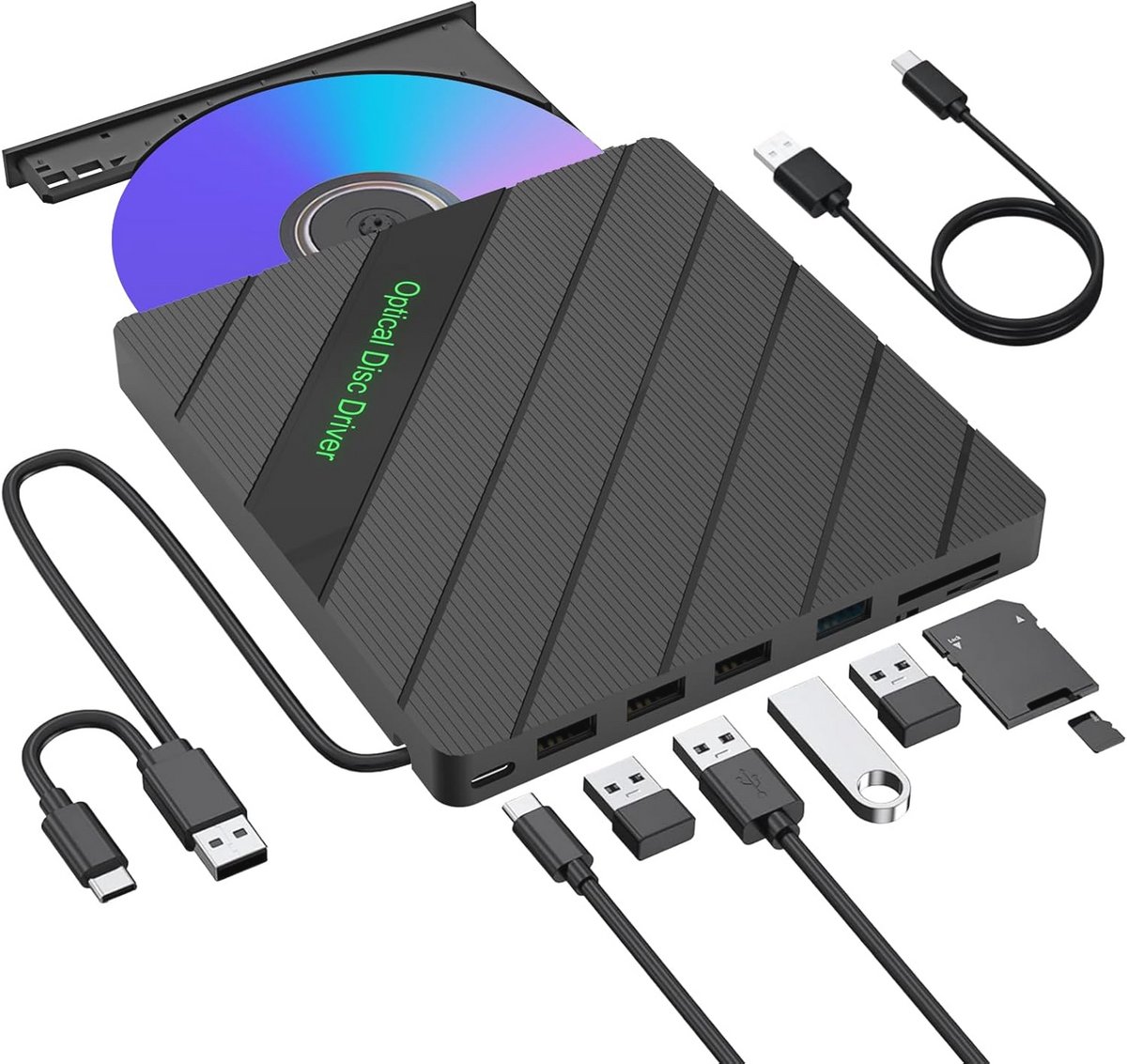 Image of 8-in-1 Externe CD/DVD Drive met USB 3.0 en Extra USB-poorten