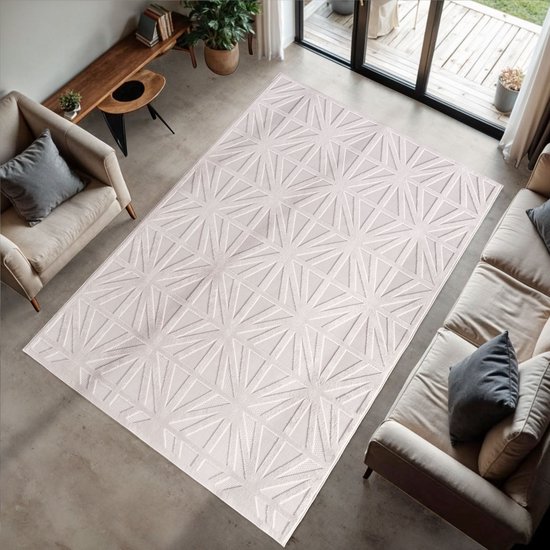 Doha Buitenkleed Palm - In & Outdoor - Vloerkleed voor Tuin Terras Balkon- Creme