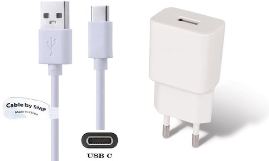 Chargeur OneOne 2A + câble USB C standard de 1,2 m. Adaptateur de chargeur universel compatible avec Samsung Galaxy A11, A12, A20, A21, A22, A30, A31, A32, A40, A41, A42, A50, A51, A60, A8 Star, Fold, F62, M51, M52, M53, M62