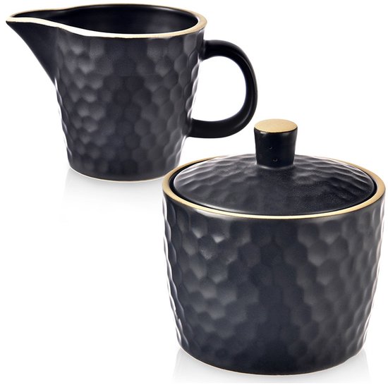 Suikerpot en Melkkannetje Keramiek Zwart TEA TIME 100 ml / 320 ml 2 delig - Set - Suikervaatje
