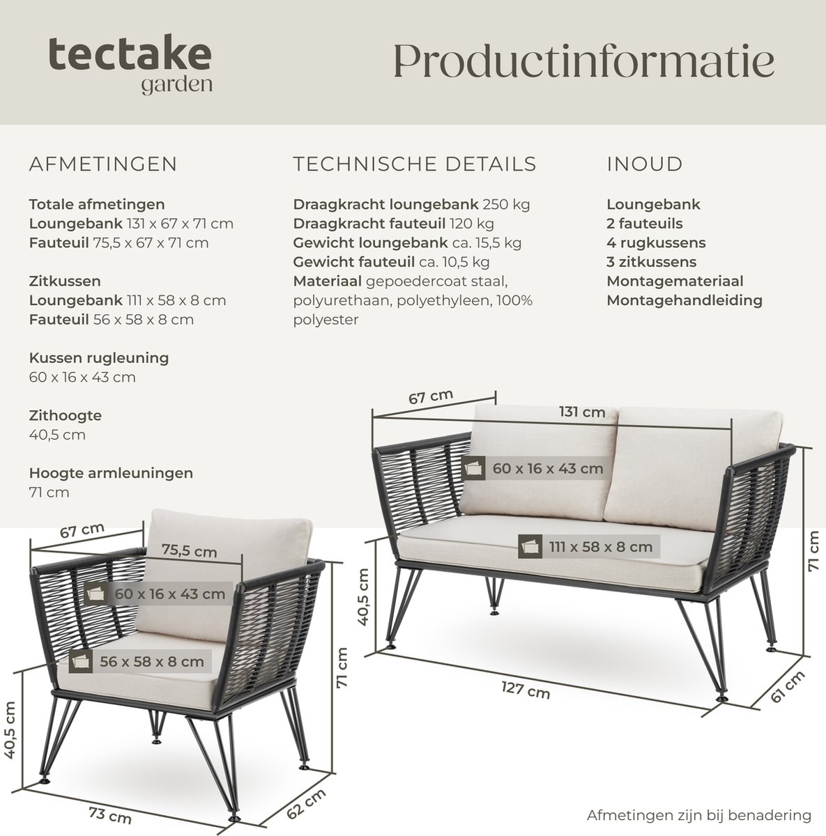 tectake tectake Sundo Loungeset - afbeelding 2