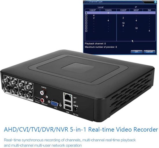 Enregistreur numérique 5 en 1 XVR AHD CVI TVI IP 4 canaux H265+ UHD 4K 8MP 5MP 4MP 1080P / Ref : EC-XVR4-4KH265 Europ - Camera