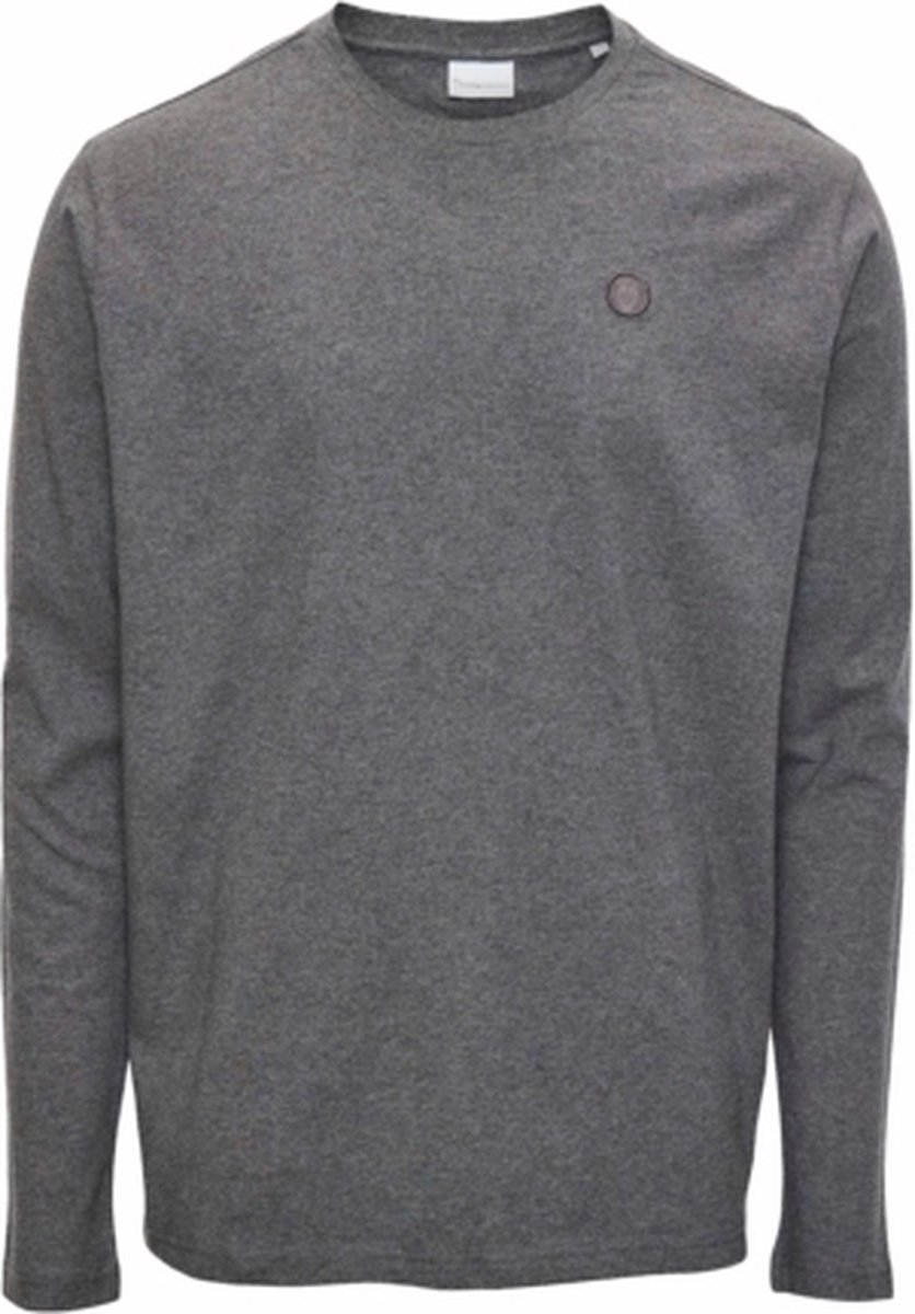Long Sleeve KnowledgeCotton Apparel Men Viggo Badge Dark Melange-S Grijs